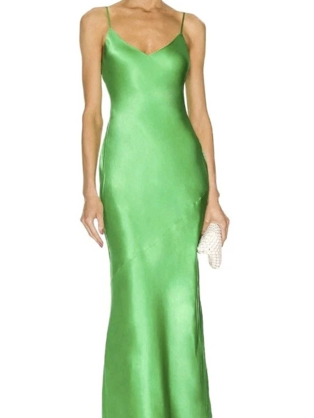 L'AGENCE Green Silk Slip Maxi Dress